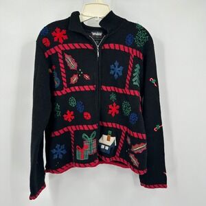 Women Vintage Holiday Ugly Christmas Sweater Size PM Festive Embroidered Cottage